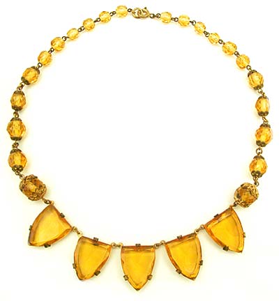 1930's Topaz Glass & Brass Necklace