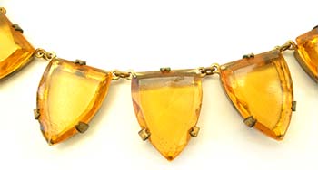 1930's Topaz Glass & Brass Necklace