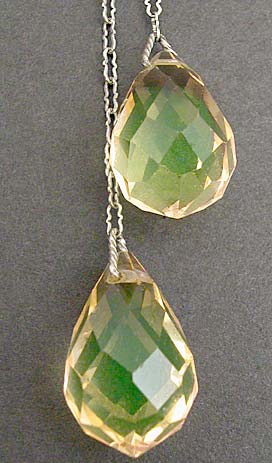 1920's Green Crystal Briolette & Sterling Silver Lariat Necklace