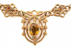 Victorian Brass & Topaz Glass Necklace