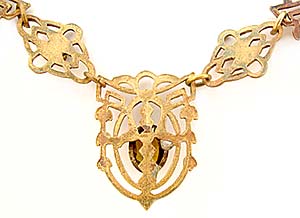 Victorian Brass & Topaz Glass Necklace