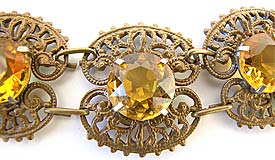 1930's Topaz Glass & Brass Bracelet