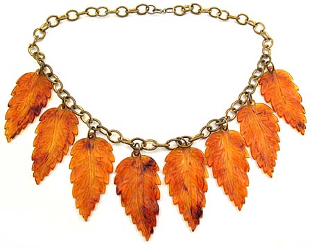 1930's Gilded Brass and Celluloid Tortoise Shell Necklace