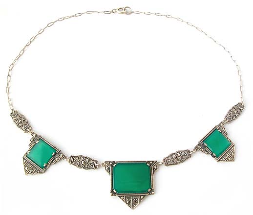 Art Deco Sterling Silver and Chrysoprase Necklace