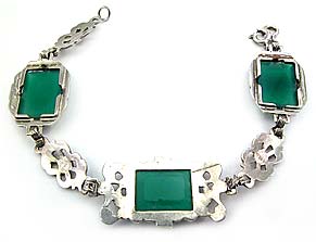 Art Deco Sterling Silver, Chrysoprase, and Marcasite Bracelet