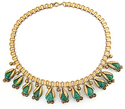 10126 Victorian Gilded Brass & Peking Glass Bookchain Necklace