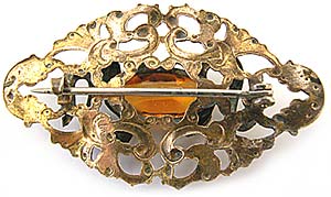 Victorian Brass & Topaz Glass Snake Pin Back