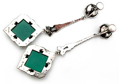 10161 Art Deco Sterling Silver, Chrysoprase, and Marcasite Earrings