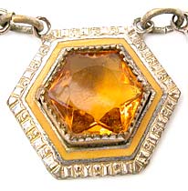 10167 1920's Brass, Enamel & Topaz Glass Necklace