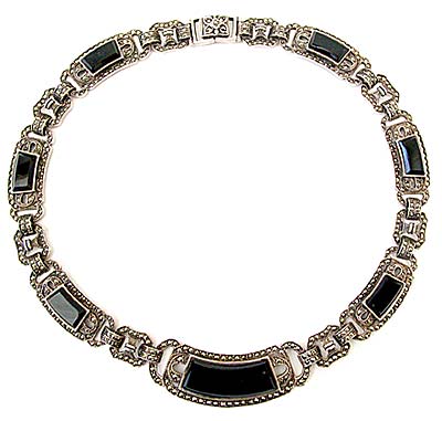 10168 Art Deco Onyx, Marcasite and Sterling Silver Necklace