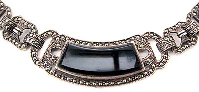 10168 Art Deco Onyx, Marcasite and Sterling Silver Necklace