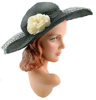 10516 Vintage Black Straw with Rose Hat