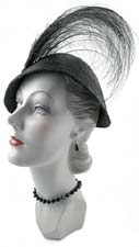 10518 Vintage Black Hat with Black Feather