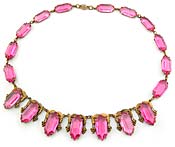 10662 Vintage Brass Grapes & Pink Glass Necklace
