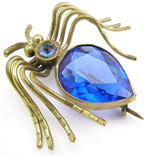 10713 Vintage Blue Glass & Brass Bug Pin